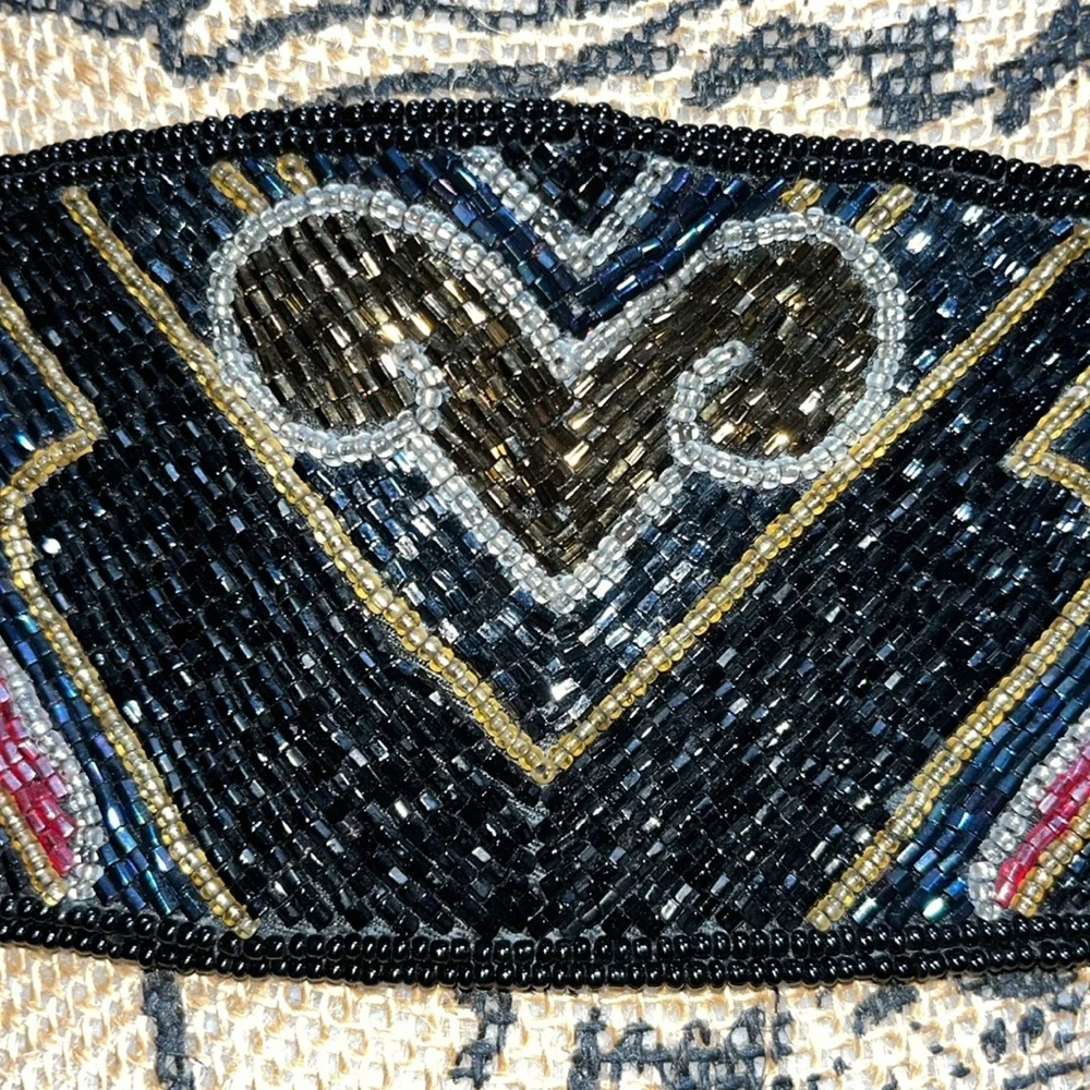 Vintage Glass Beaded Multicolored Glam Waist Belt Velcro Closure